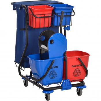 Set carrelli pulizie HOMCOM: sacchetto per immondizia, 4 secchi, strizzatore per mocio