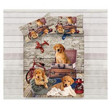 Parure Copripiumino Coppia Federe Letto 100% Cotone Sogni D'oro Disegno Doggy, misura Piazza e Mezza colore Doggy