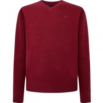 Hackett Maglione Scollo A V in Lambswool Rosso Inverno 3XL