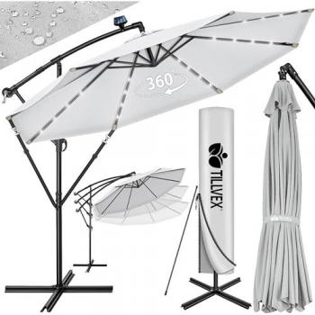 Parasol déporté solaire 3M50 avec LED et manivelle, couleur gris