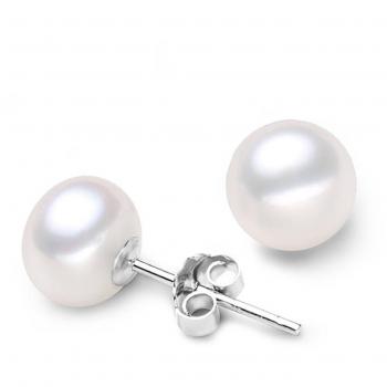 Sterling Silver & White Pearl Button Studs
