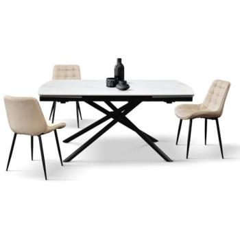 Mesa de Cerámica Blanca con Base Negra Extendible