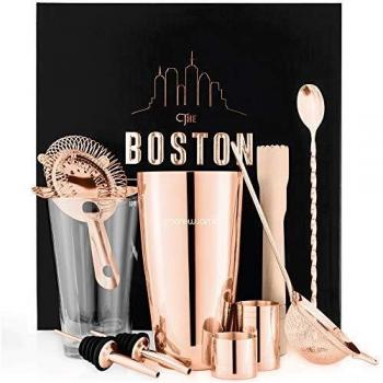 Andrew James Boston Cocktail Shaker Set (Rose Gold)