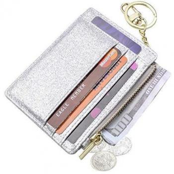 Ehsbuy RFID Blocking Leather Zipper Coin Purse Keychain Wallet for Women & Men