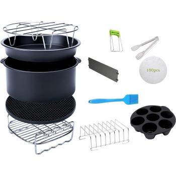 12-Piece 8-Inch Air Fryer Accessory Set with Skewers Rack and Baking Papers for 4.2QT-6.8QT Fryers