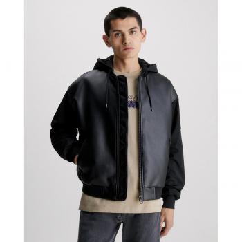 Chaqueta de hombre de piel negra con capucha Calvin Klein Jeans