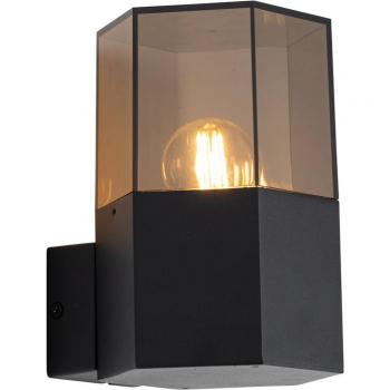Denmark Black Hexagon Outdoor Wall Sconce with Smoke Glass