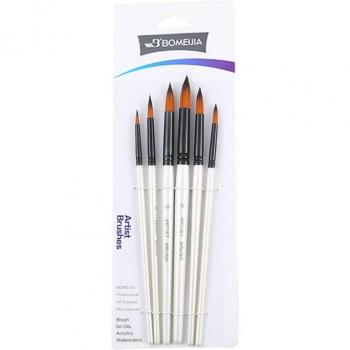 6PCS Watercolor Brush Set - Flat/Round/Angled/Hooks for Oil and Gouache Painting