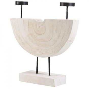 BELIANI Candleholder Rustic Wood Stand Handmade Natural 2 Tealight Slots White Apango