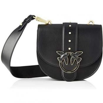 PINKO Damen Round Love Simply Umhängetasche, Schwarz (Nero Limousine)