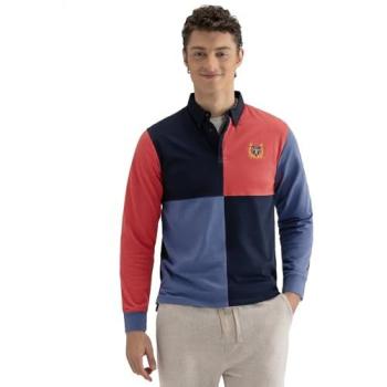 Brian Oak London Men's Navy-Red Colour Block Rugby Tee – 2XL