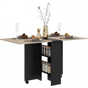 Tavolo Allungabile 4-6 Persone Ruote e Ripiani 140x75x74cm Rovere e Nero - Homcom