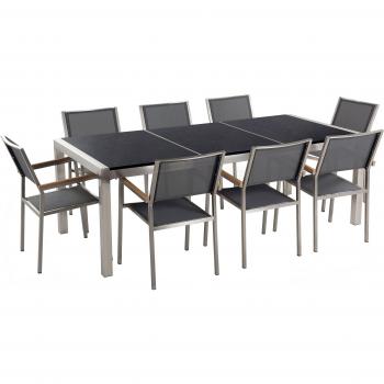 Beliani Grosseto 8 Seater Garden Dining Set with Grey Chairs and Black Granite Top