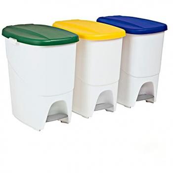 Set de 3 Cubos de Reciclaje DENOX con Pedal 25L. Amarillo, Verde y Azul