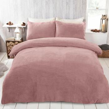 Blush Pink Superking Sized Brentfords Teddy Fleece Duvet Cover Set