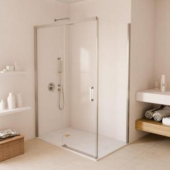 Mampara angular corredera con lateral fijo, sin perfil inferior – Instalación fácil SOULBATH, vidrio 6mm antical, negro mate