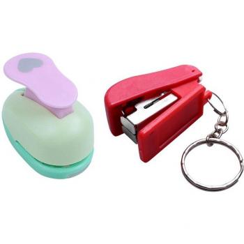 1PCS Hole Punch and Mini Stapler Plastic Stationery Set