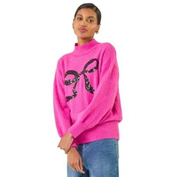 Roman Festive Sequin Bow Knit Jumper – Pink (Size 16)