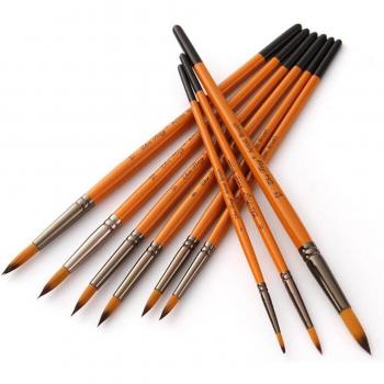 Wood Handle 12-Piece Artist Paint Brush Set - Round Tip Nylon Hair Brushes for Watercolor, Oil, Acrylic, and Crafts