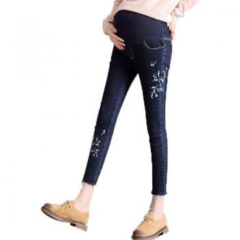 Elastische Mutterschaftshose Plus-Größe – Damenjeans mit Stickerei