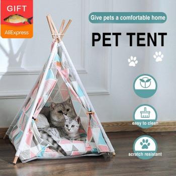 Portable Cat Bed Tent with Thick Cushion for Dogs and Puppies - 6 Color Choices (Free Fish Toy Included)