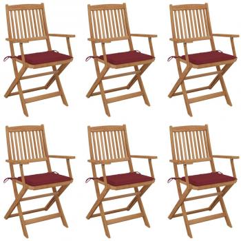 Chaises pliables de jardin en bois d'acacia avec coussins - lot de 6