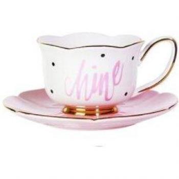 Gold Tea Cup and Saucer Set with Teapot and Tray