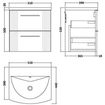 Deco Satin White 500mm Wall Hung Vanity Unit
