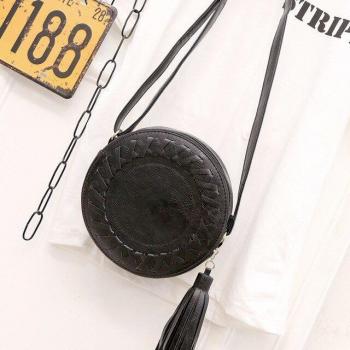 Female Adjustable Braided Tassel Small Round Bag