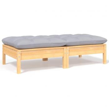 VidaXL 2-Seater Garden Sofa with Grey Cushions Solid Wood Pine