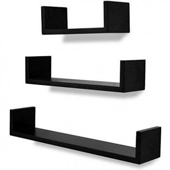 Black MDF U-Shaped Wall Shelves for Book/DVD Storage