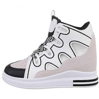 Ital Design Damen High Top Sneakerboot – Weißer Freizeit Sneaker mit Keilabsatz