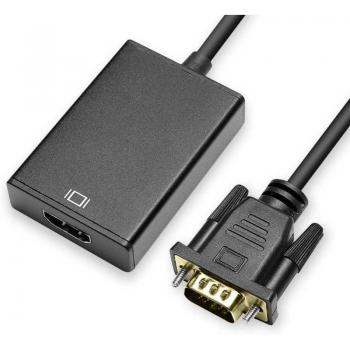 OcioDual Cable Adaptador VGA a HDTV con Salida de Audio Mini Jack 3.5mm Negro Conversor 1080p