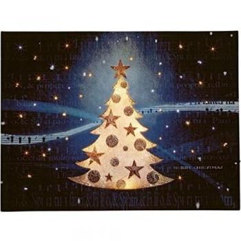 HELLUM 522587 LED-Fiberoptikbild Weihnachtsbaum im Schnee mit 6h-Timer, Leinwanddruck, batteriebetrieben