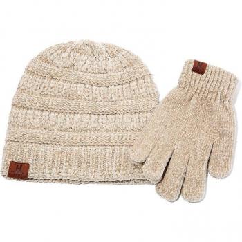 Colección Gorro y Guantes Chenilla Fuerte para Mujer