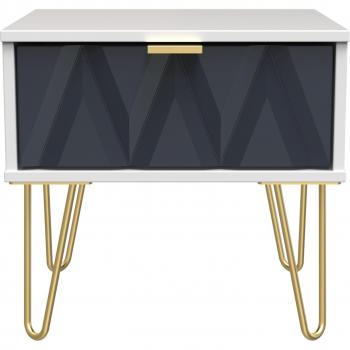 Dallas 1‑Drawer Bedside (Ready‑Assembled) – Indigo & White