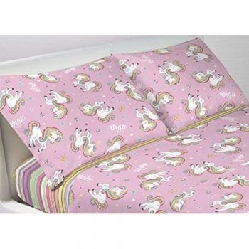 Biancheriaweb - Completo Lenzuola In 100% Cotone Disegno Unicorno