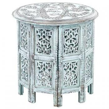 Blue Borai Mango Distressed Vintage 45cm Round Side Table