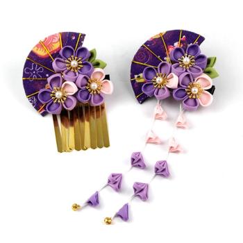 Ornements de cheveux Tsumami en forme de fleur violet
