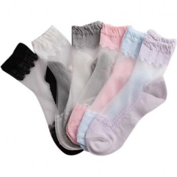 Chaussettes douces en coton pour femmes, style cheville, avec volants en dentelle