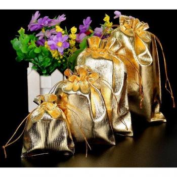 10pcs Gold Silver Organza Drawstring Bags for Jewelry and Party Favors - Sizes 7x9, 9x12, 10x15, 13x18 cm