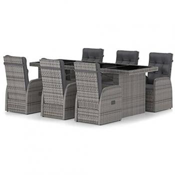 Vidaxl - 7 Piece Garden Dining Set with Cushions Grey Poly Rattan