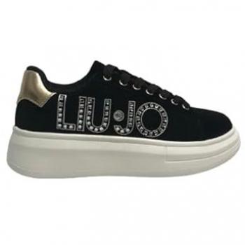 Black & Light Gold Cow‑Suede Trainers