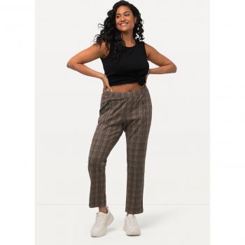 Pantaloni donna 60/62 marrone a quadri con zip decorativa