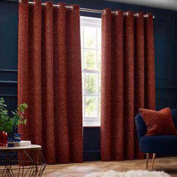 Paoletti Chenille Room Darkening Eye Curtains Copper 168cm x 137cm