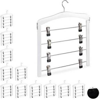 Cintres en bois avec pinces pour vêtements, pack de 12, blanc