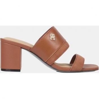 Mules en cuir suédé à talon bloc Tommy Hilfiger Marron