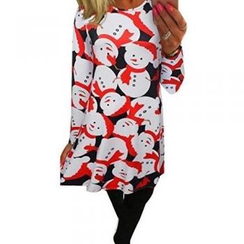 Vestido de Mujer, Oyedens Xmas Print Swing Vestido de Navidad de las señoras de manga larga Flared vestidos de fiesta (M)