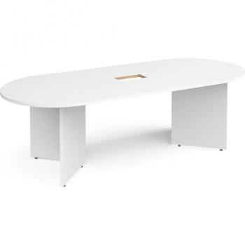 Dams Arrow Head Leg Radial End Boardroom Table 2400mm x 1000mm Central Cutout 272mm x 132mm – White