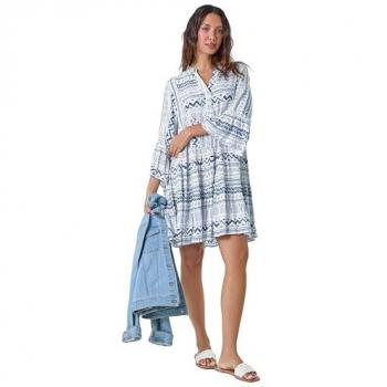 Aztec Print Frill Smock Dress